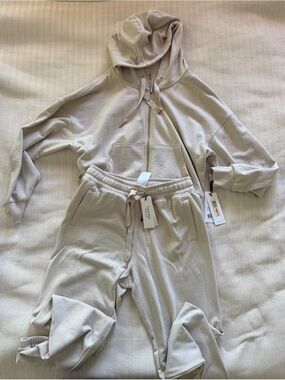 Calvin Klein Light Beige Zip Hoodie & Drawstring Joggers Set